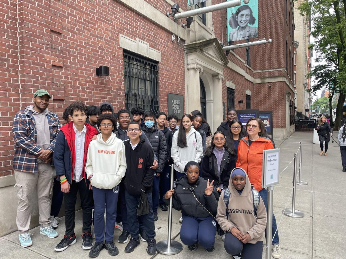 Class 802 at the entrance of the Center for Jewish History, May 23, 2025